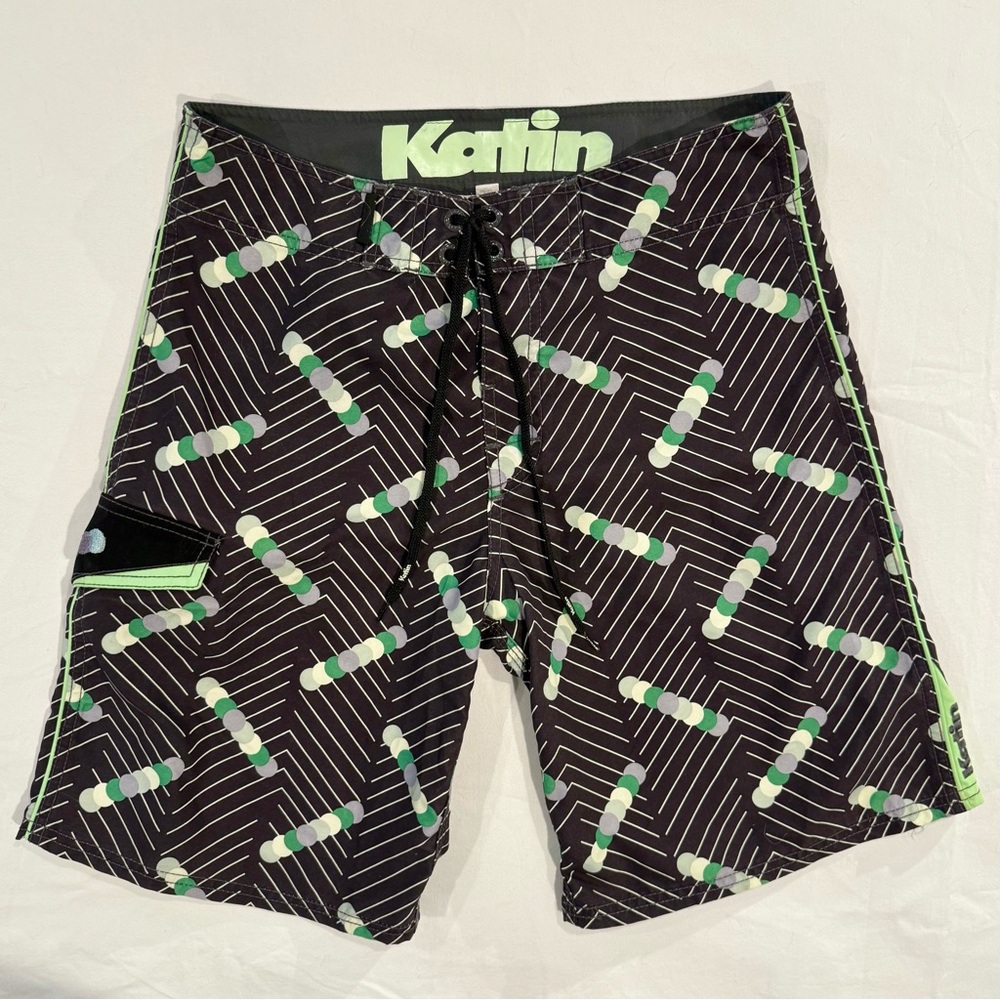 Katin Board Shorts Mens 30 Hybrid Swim Trunks Summer Beach Pool Surf Black Green